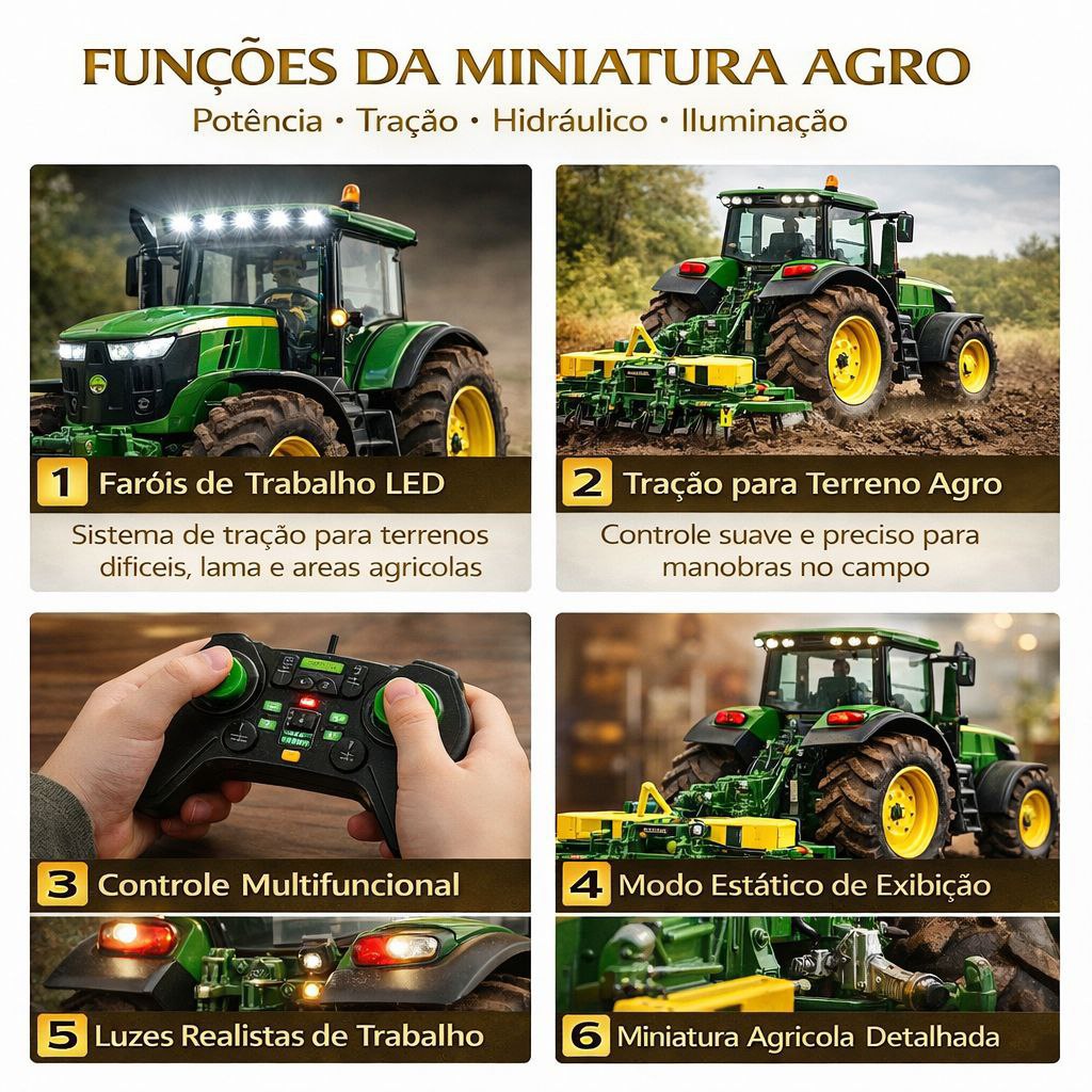 Miniatura John Deere 6145J + Plantadeira John Deere CCS 2113 - 1/24 (Controle Remoto)